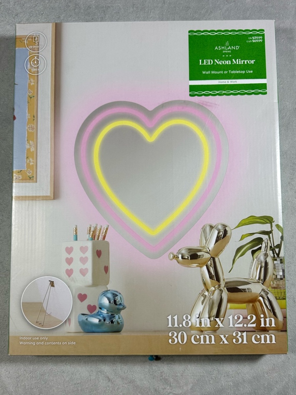 ASHLAND LED Neon Heart Mirror - Pink & Yellow